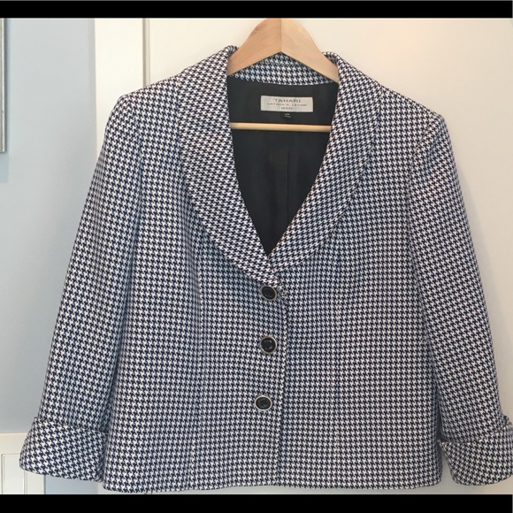 Tahari  blue and white houndstooth 12P blazer - Picture 1 of 4